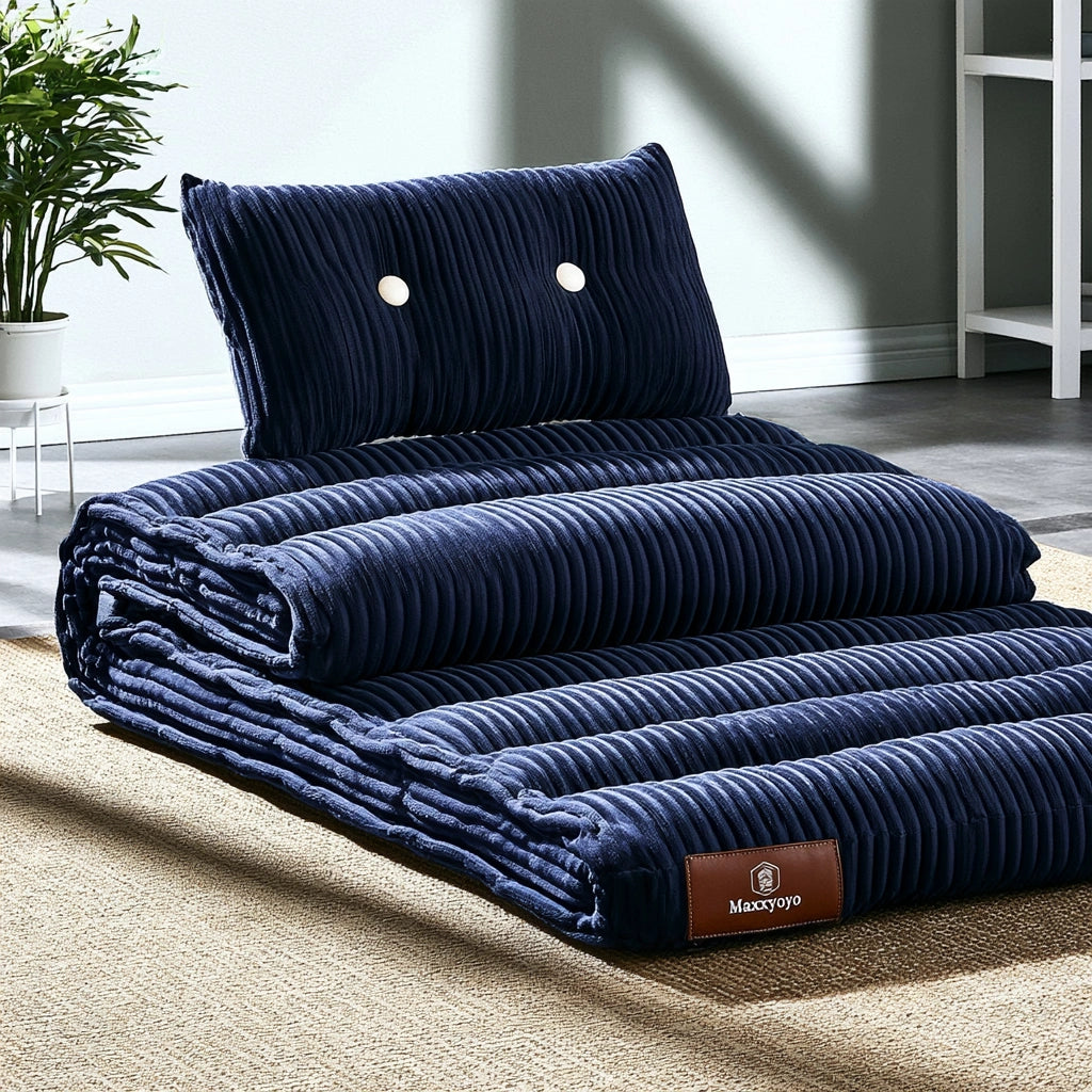 Inklapbare vloerfauteuil met ribfluwelen bekleding, kleur marineblauw