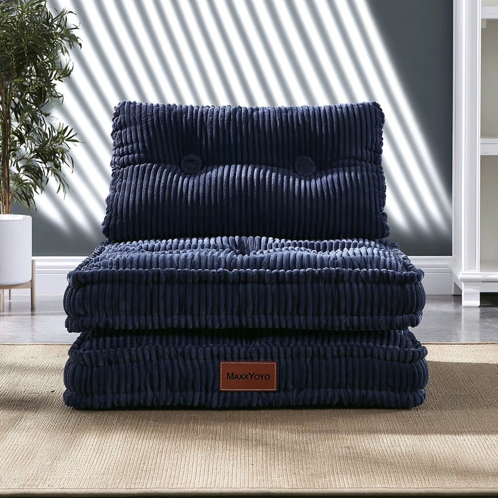 Inklapbare vloerfauteuil met ribfluwelen bekleding, kleur marineblauw